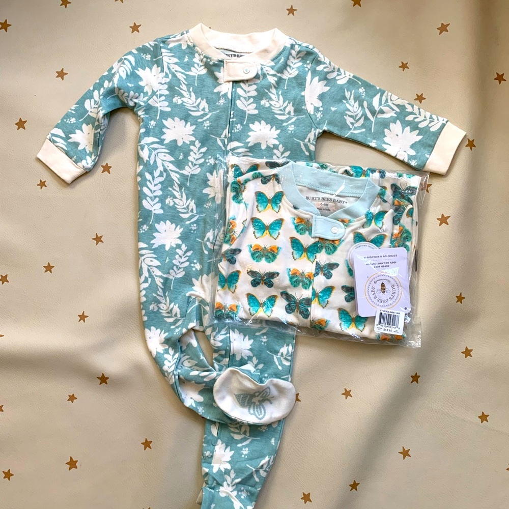 TWO Burt’s Bees Baby onesies (6-9M, runs large, fits like Carter’s 12mo) EUC